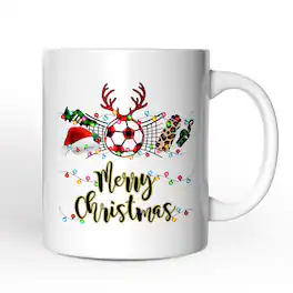 OrnamentallyYou - Soccer Buffalo Plaid Christmas Mug, Team and Coaches Gift - White
