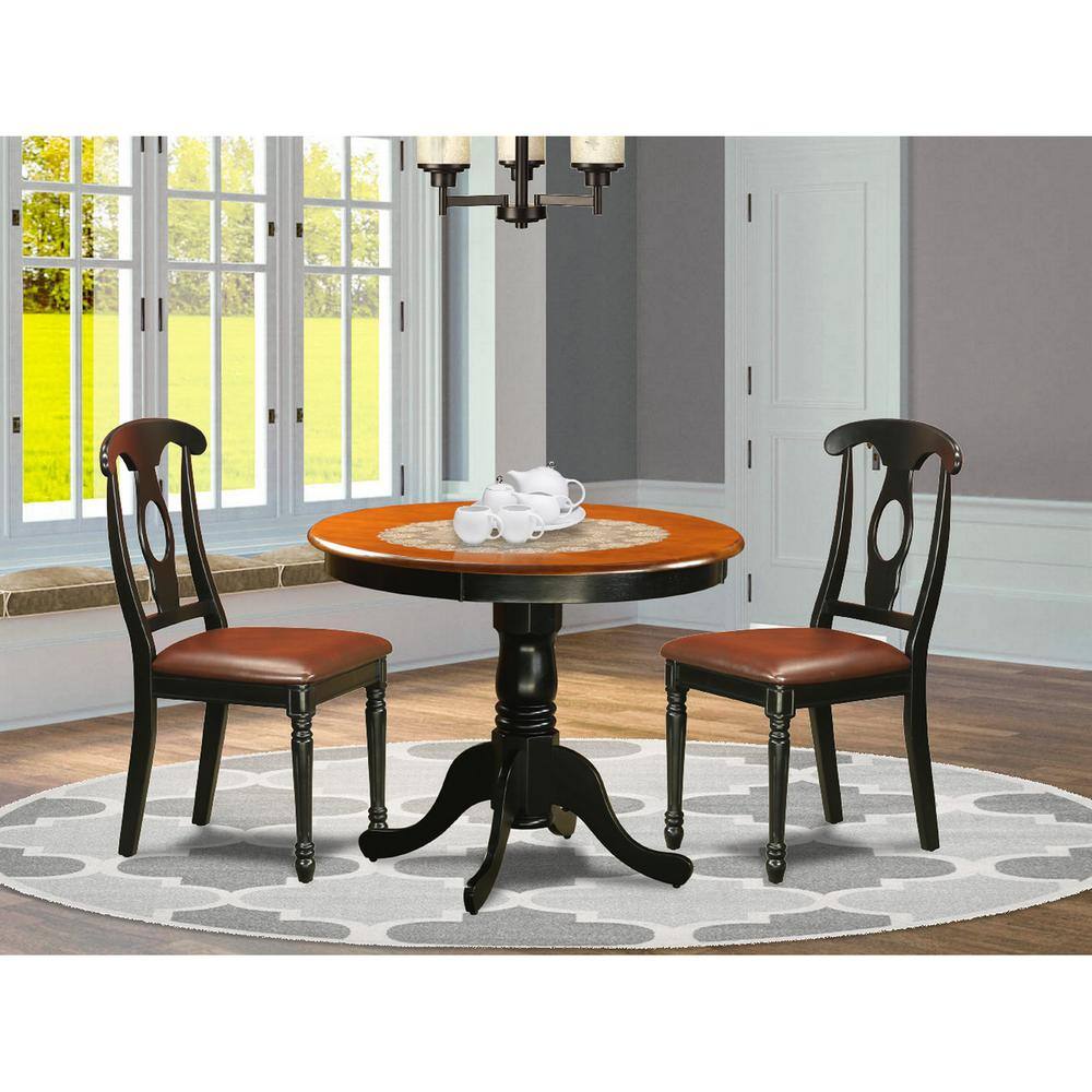 Back. East West Furniture - Black 3 Pc Dining room setwith 2 Leather Chairs - Black & Cherry.