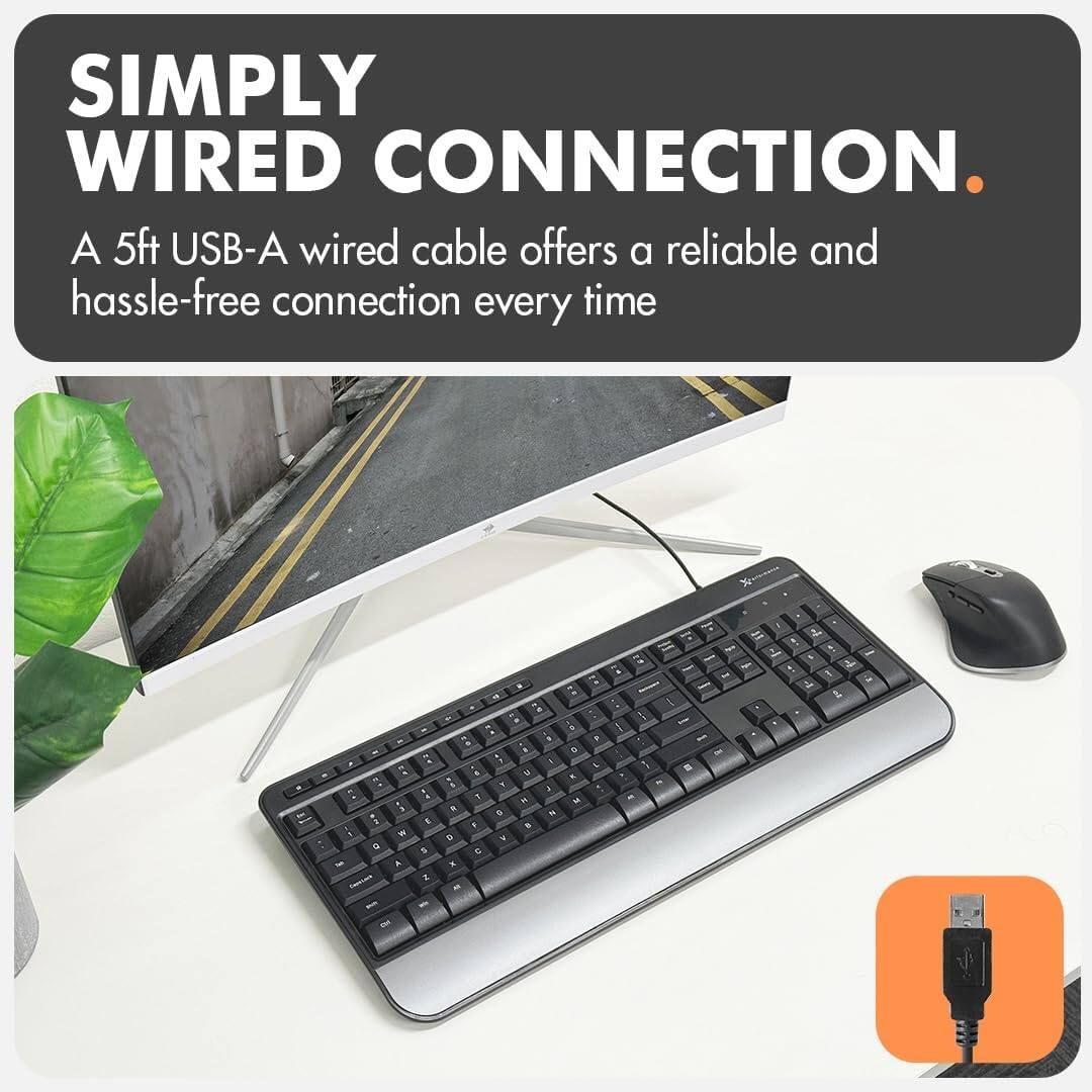 SIMPLY WIRED CONNECTION. A 5ft USB-A wired cable offers a reliable and hassle-free connection every time.