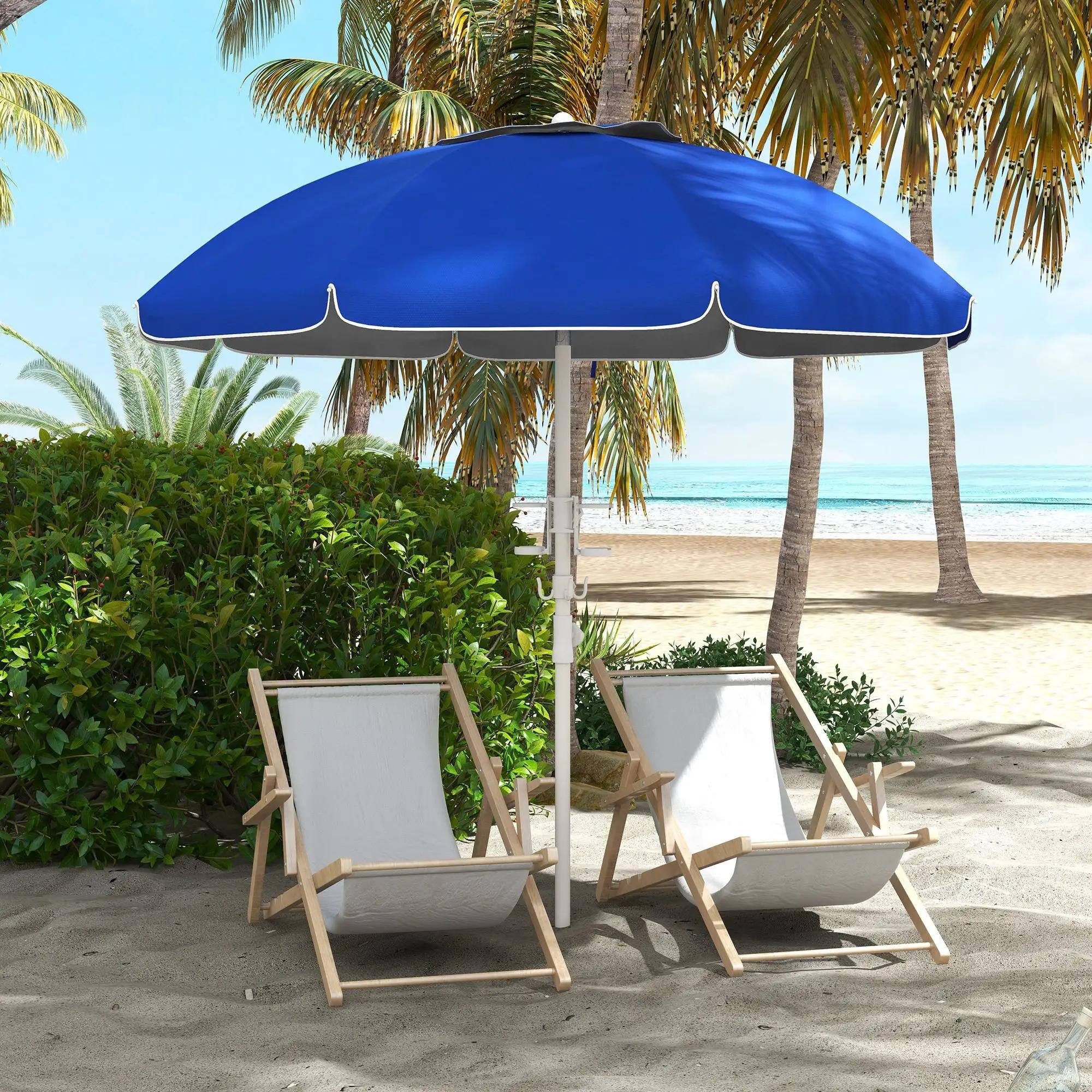 Alt View 6. Spaco - Spaco 5.7ft Travel Beach Umbrella with Tilt,Vent,Cup Holders,Hooks,Ruffles - Blue.