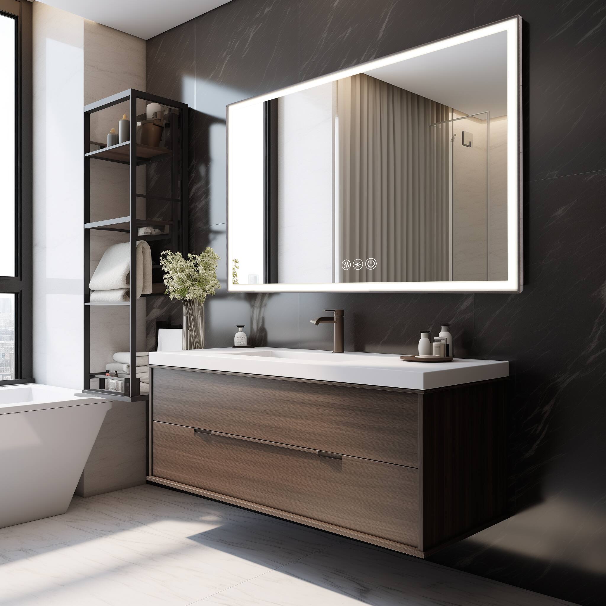 Alt View 2. Boyel Living - 48 by 32 Inch LED Bathroom Mirror with Brushed Aluminum Frame Copper Free Silver Glass.