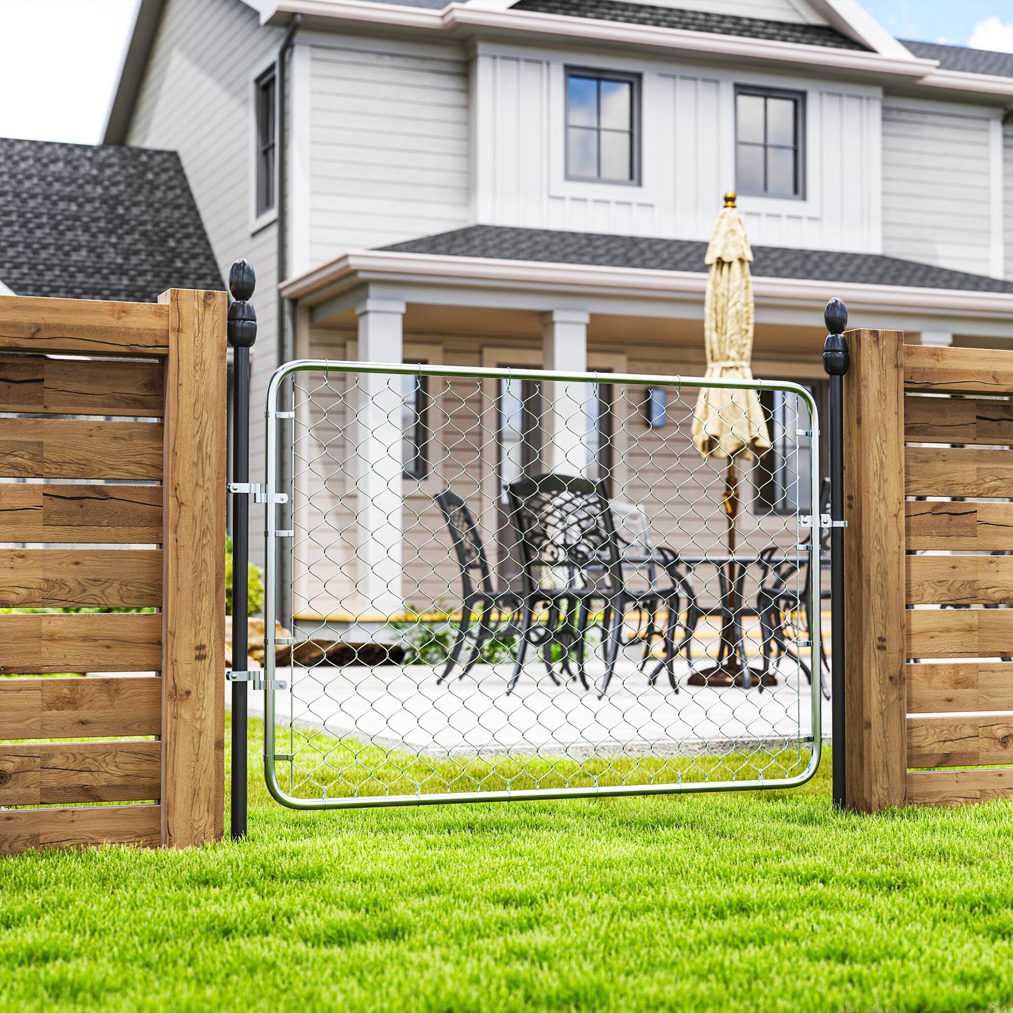 Alt View 1. Outsunny - Garden Gate Chain Link Fence Gate, Galvanized Steel Garden Door for Yard Entrance Way - Silver.