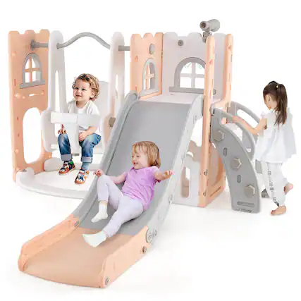 Front. Costway - Costway 7-in-1 Toddler Slide & Swing Set Indoor Playground for Kids Age 1-3 Years Old - Multicolor.