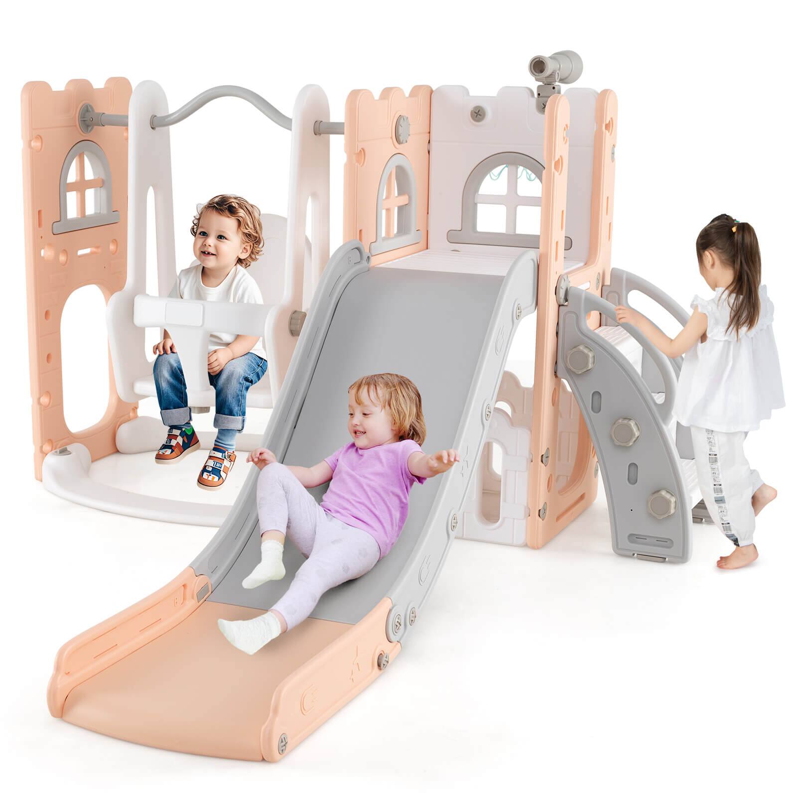 Costway - 7-in-1 Toddler Slide & Swing Set Indoor Playground for Kids Age 1-3 Years Old - Multicolor