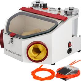 VEVOR - Sandblaster, Professional Lab Sandblaster with 2 Pens & 2 Tanks, Dental Sandblasting Equipment with Led and Glass Window - White