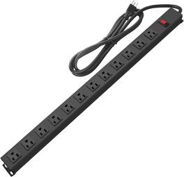 FINEAK - 10 FT Metal Wall Mount Power Strip with 12 AC Outlets - Black