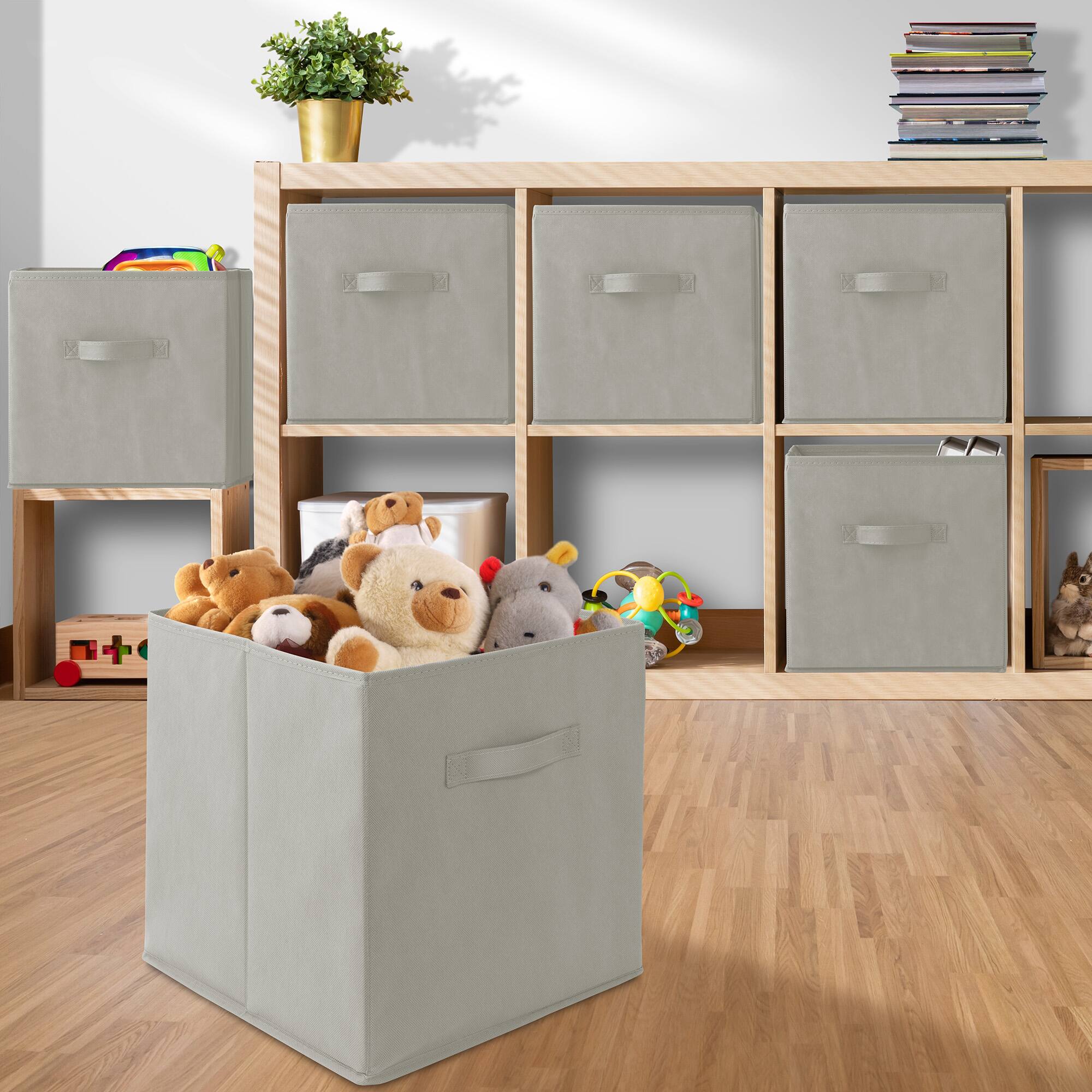 Alt View 4. Casafield - (Set of 12) Collapsible Fabric Cubes - Storage Bins - Light Gray.