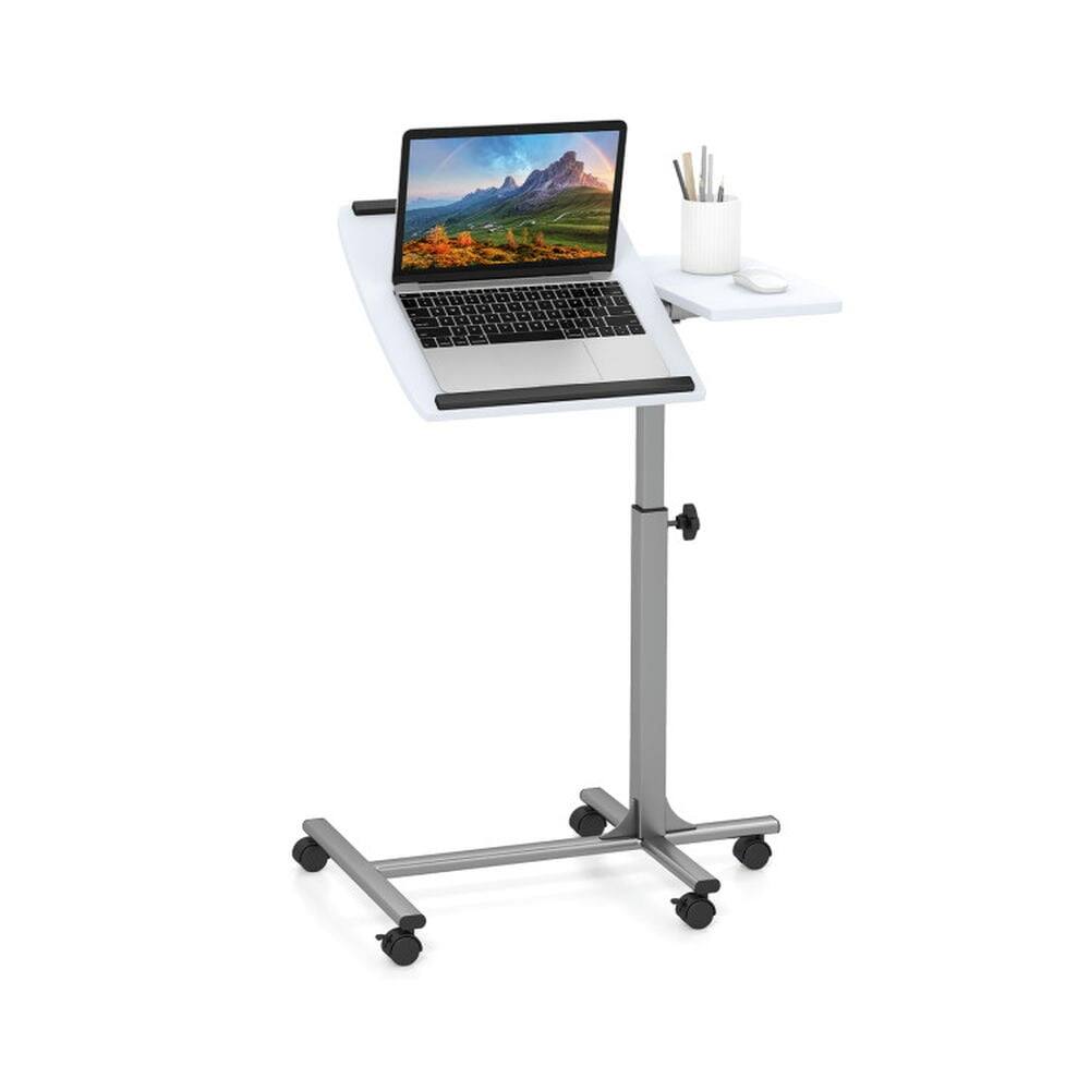Angle. Pefilos - Adjustable Angle Height Rolling Laptop Table-White, Office Furniture, Portable Desk for Home & Office - White.