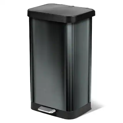 Front. Glad - Glad Step Trash Can, Soft Close Lid Bin with Odor Protection, 20 Gallon, Pewter - PEWTER.