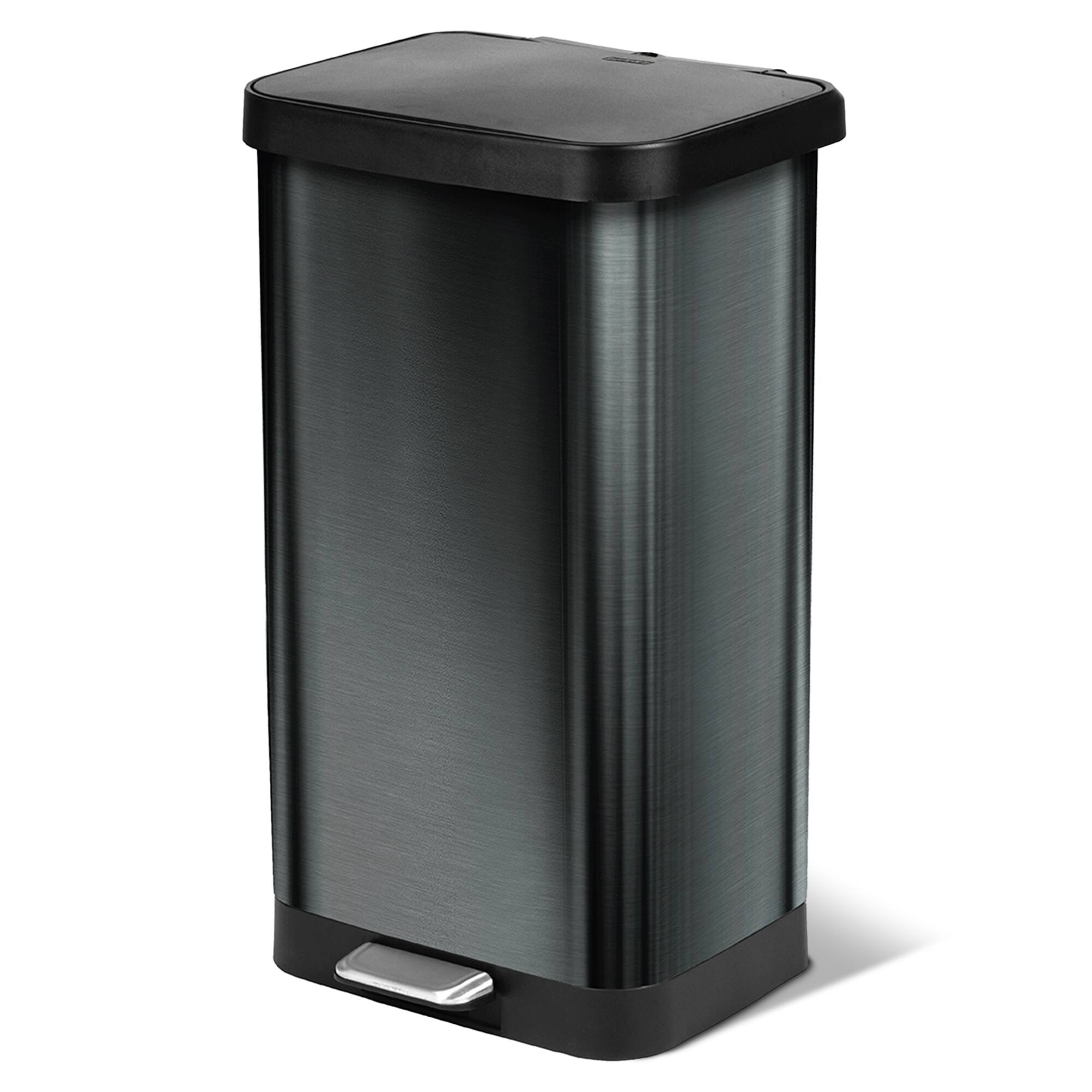 Front. Glad - Glad Step Trash Can, Soft Close Lid Bin with Odor Protection, 20 Gallon, Pewter - PEWTER.