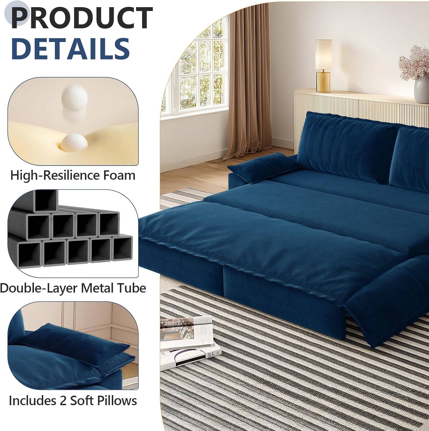 PRODUCT DETAILS

- High-Resilience Foam
- Double-Layer Metal Tube
- Includes 2 Soft Pillows