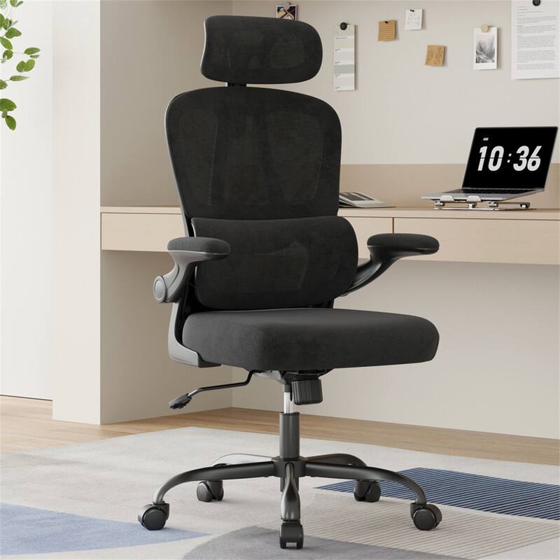 Front. HTUTWOO - Ergonomic Office Chair - Desk Chair with Headrest and Lumbar Support, High Back Swivel Home Office Chair for Home Office - Black.