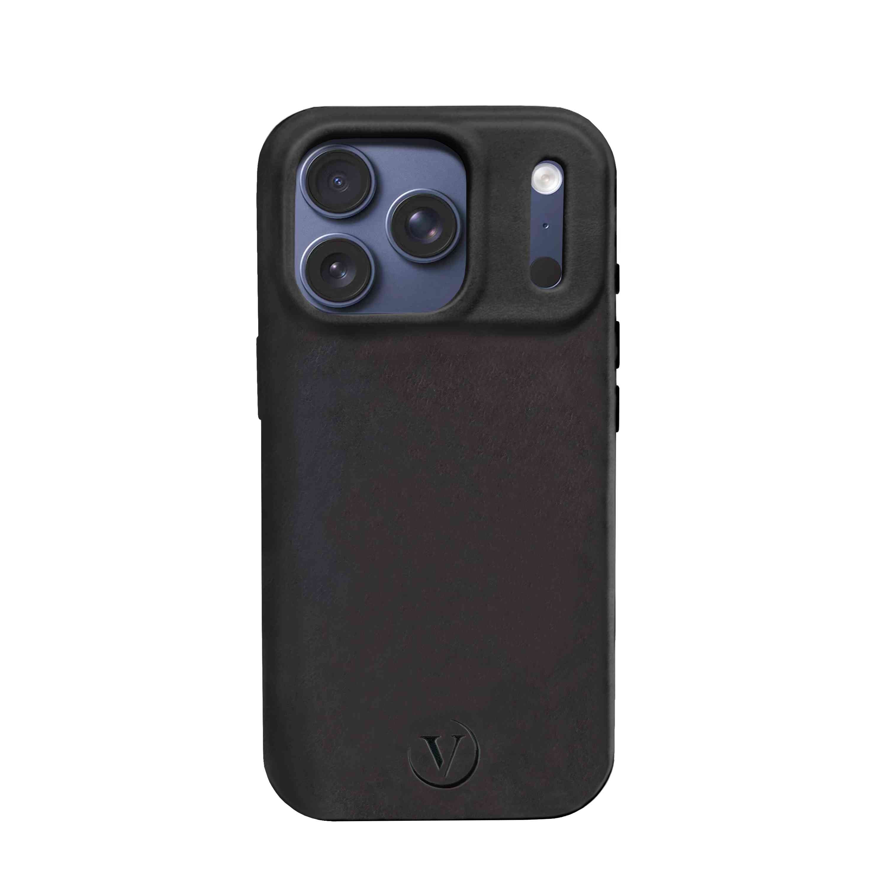 Front. Vionentus - iPhone 17 Pro Elite Leather Case - Black - black.