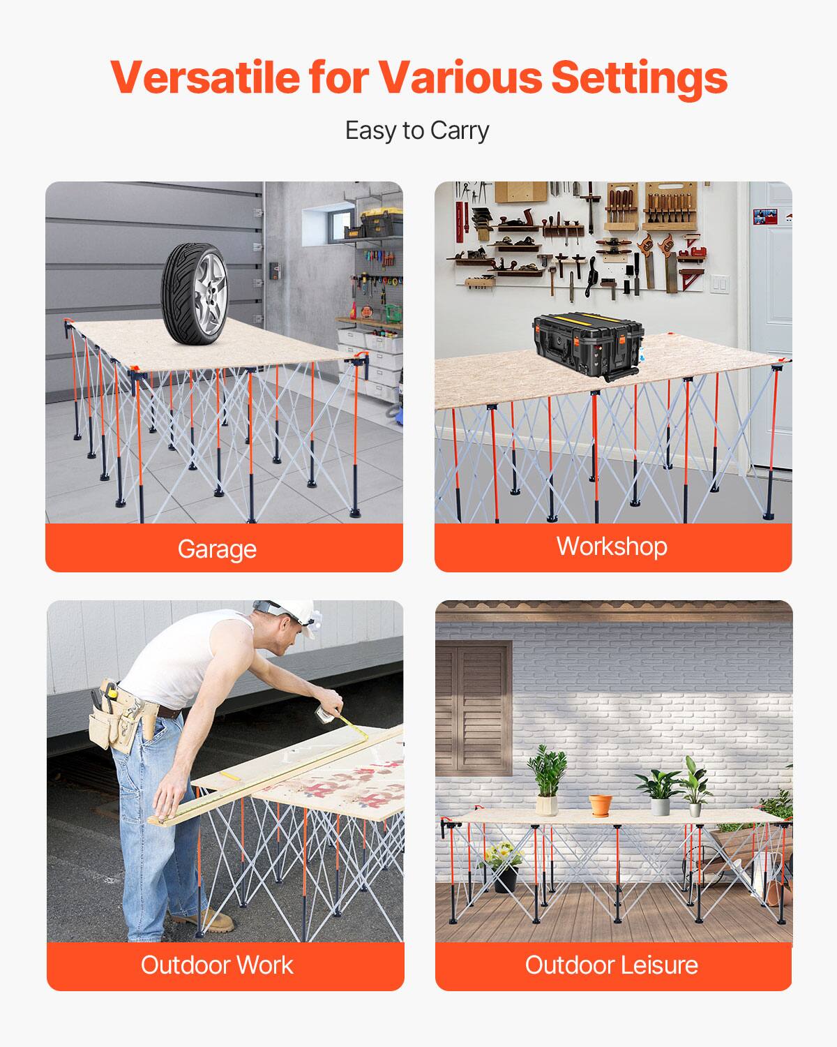 Versatile for Various Settings  
Easy to Carry  

Garage  
Workshop  
Outdoor Work  
Outdoor Leisure