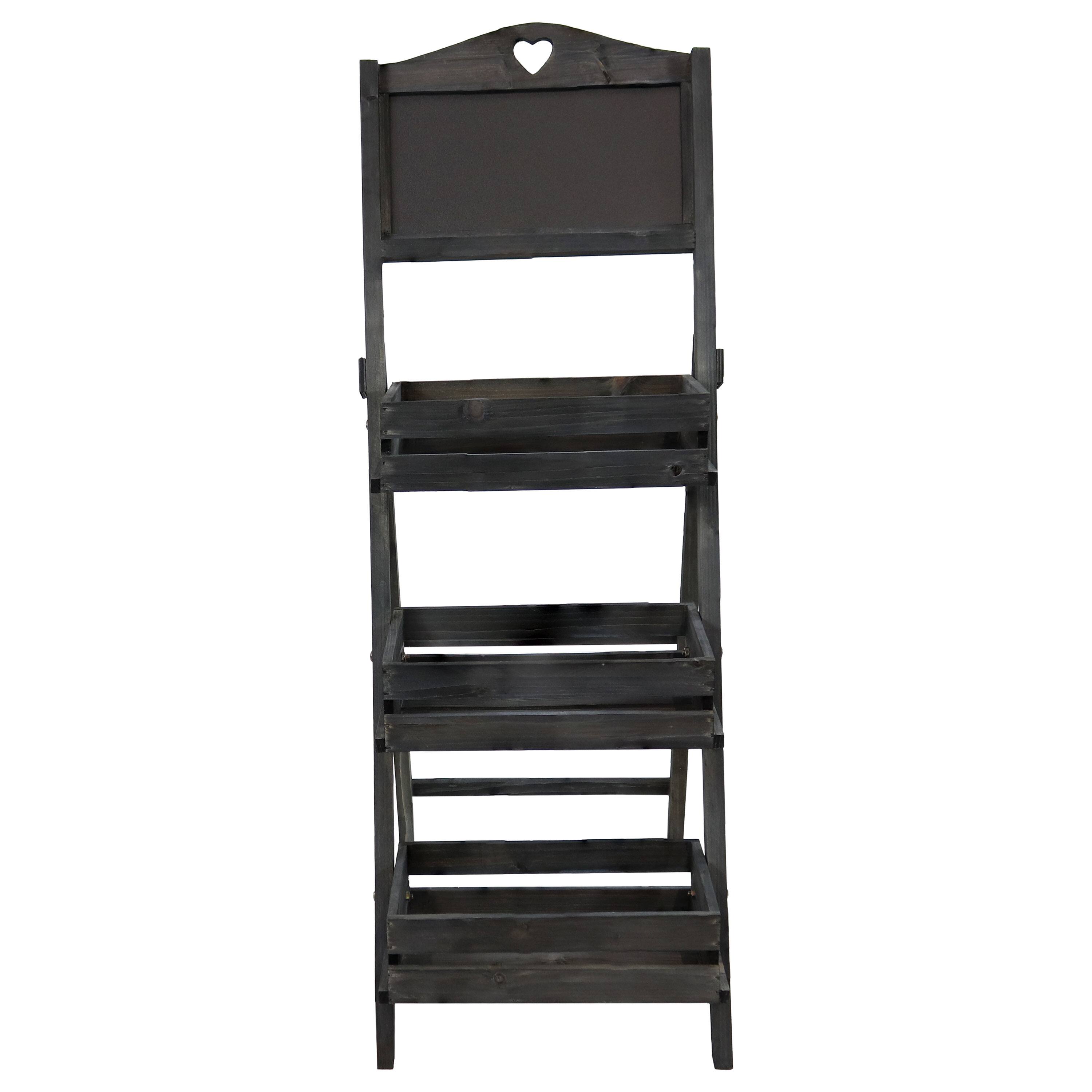 Alt View 7. Sunnydaze - Country Heart Ladder Plant Stand with Chalkboard - Black.