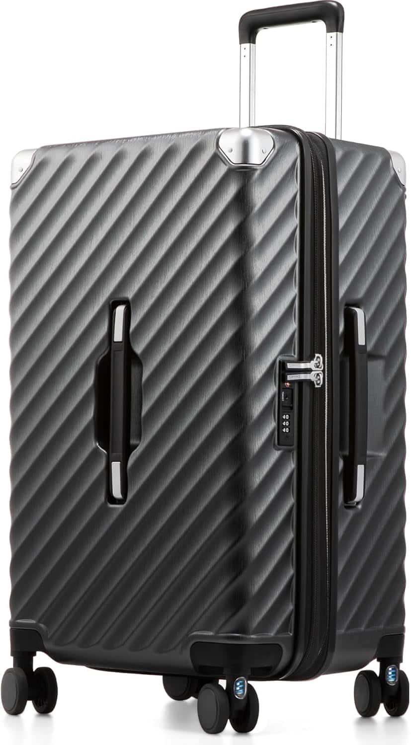 LUGGEX - 24 Inch Trunk Luggage, Expandable PC Hard Shell Large Checked Suitcase with Shock - Absorbing Wheels - KVT2 - Black