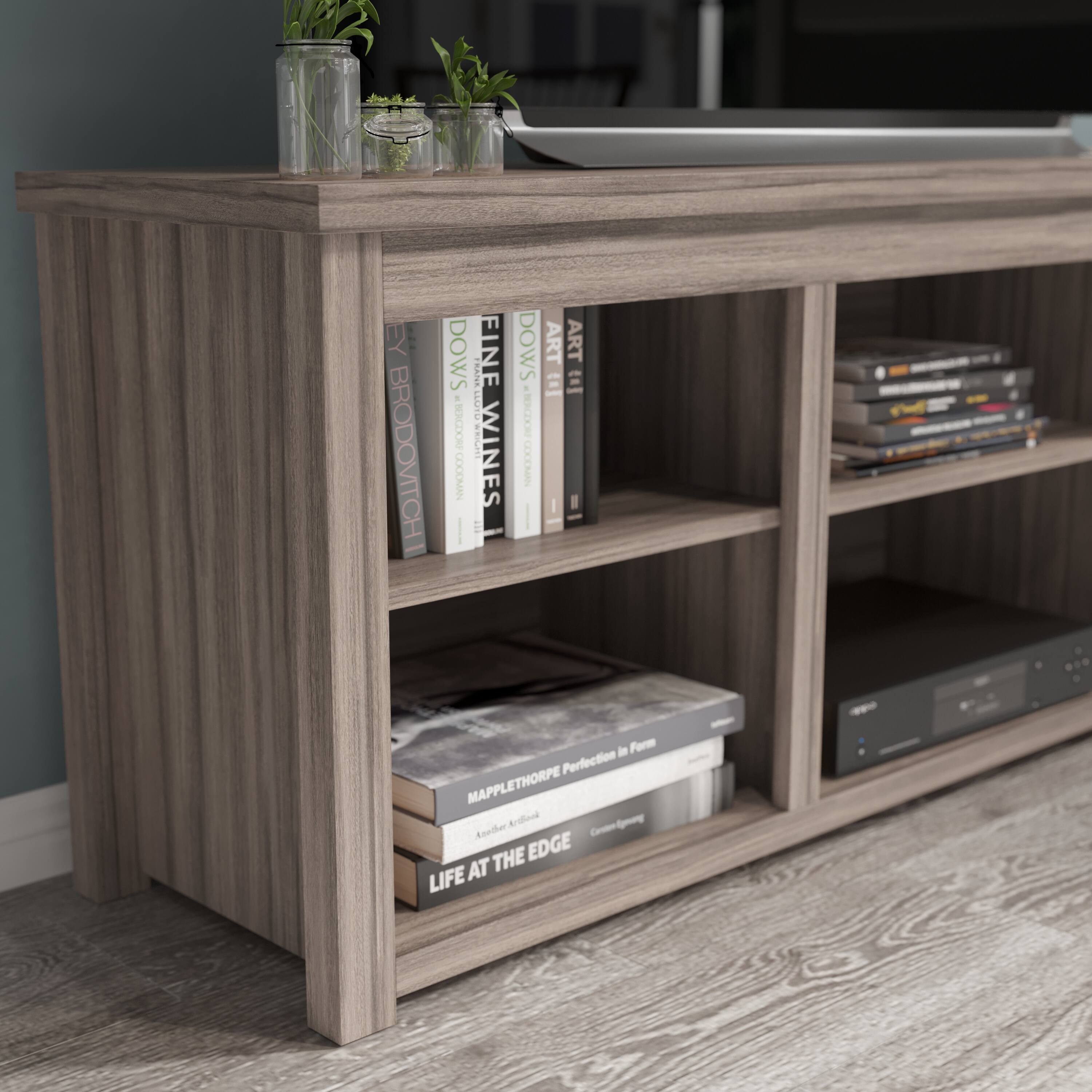 Alt View 14. Alamont Home - Kilead Farmhouse TV Stand for up to 80" TVs - 65" Engineered Wood Framed Media Console with Open Storage - Gray Wash Oak.