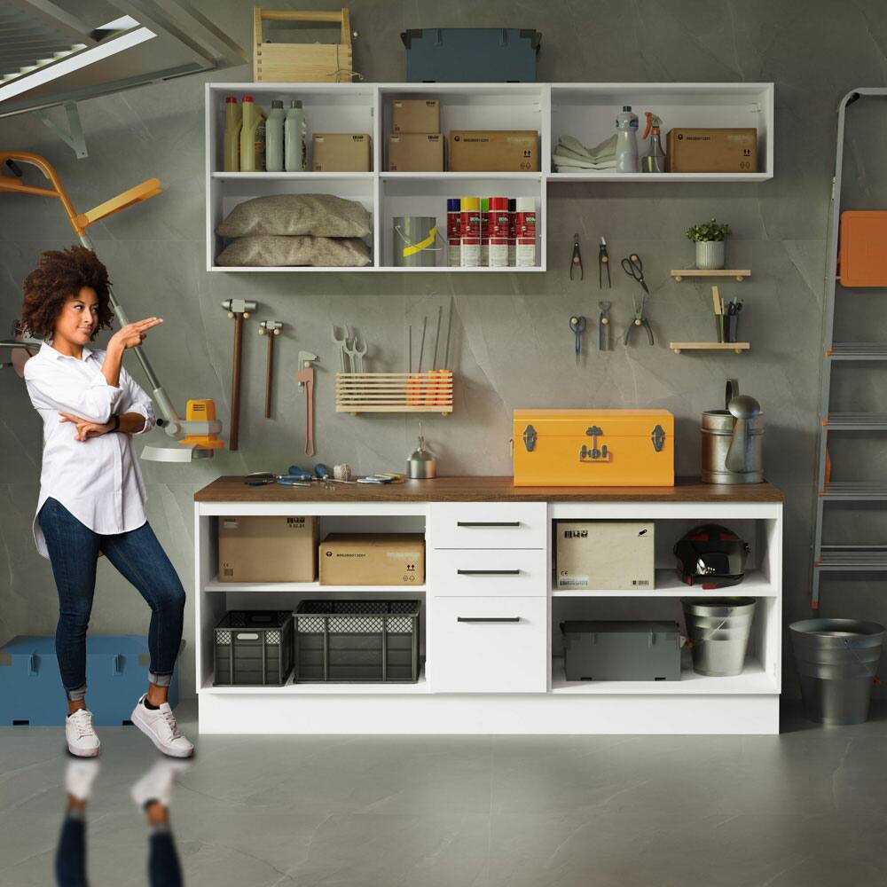 Alt View 1. Madesa - Madesa Garage and Utility Room Storage Cabinet Set 78"L with Base Cabinet and Wall Cabinet - White - White.