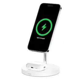 Belkin - MagSafe 2-in-1 Wireless Charging Stand for iPhone & AirPods, 15W - White