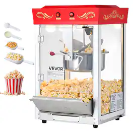 VEVOR - Popcorn Machine, 8oz Stainless Steel Kettle, 800W Commercial Countertop Popcorn Maker, 48 Cups per Batch Theater Style - Red