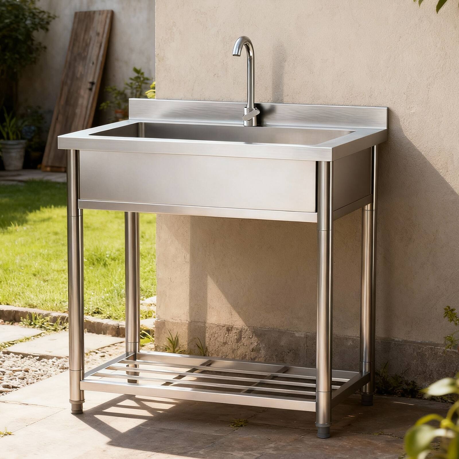 Alt View 3. Winado - 35.4"L x 22.4"W x 36.9"H Freestanding Stainless Steel Utility Sink with Hot Cold Faucet, Lower Storage Shelf for Kitchen - Silver.