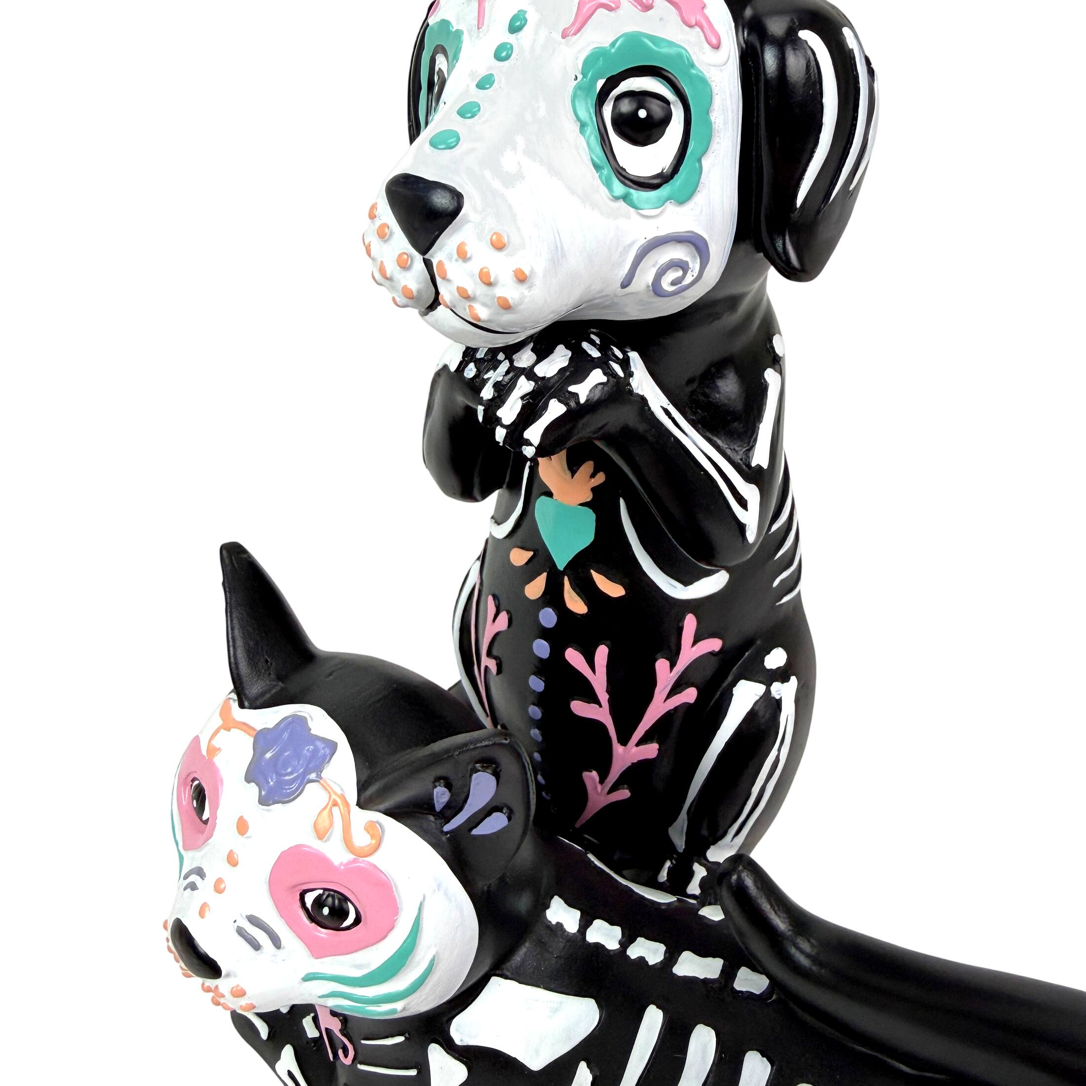 Alt View 9. Things2Die4 - Day of the Dead Cat and Dog Figurine Set 2 Glossy Resin Skeleton Statues - Multicolor.