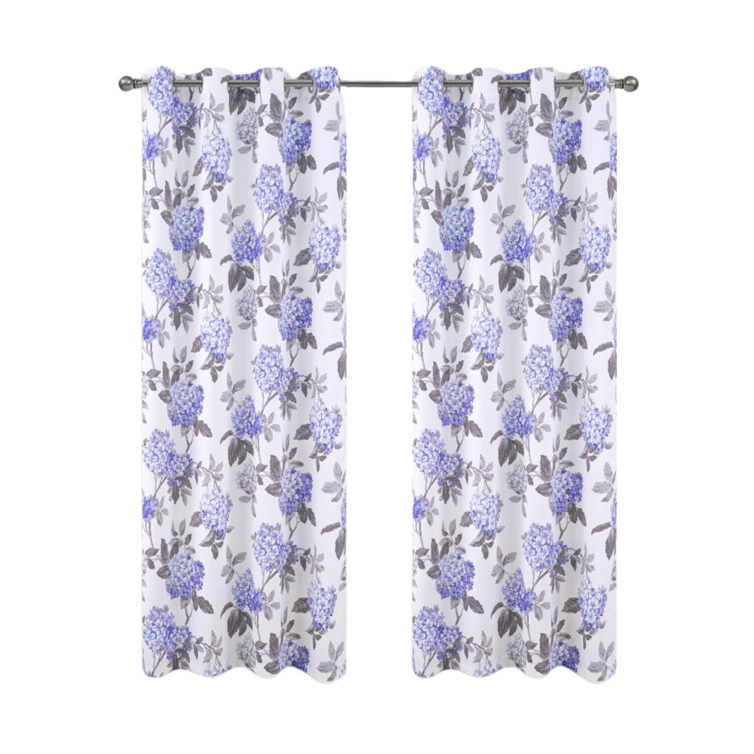 Front. Olivia Gray - Olivia Gray 100% Polyester 200 GSM Hydrangea Printed Blackout Grommet Curtain Panel 54" x 90" Lilac - Lilac.