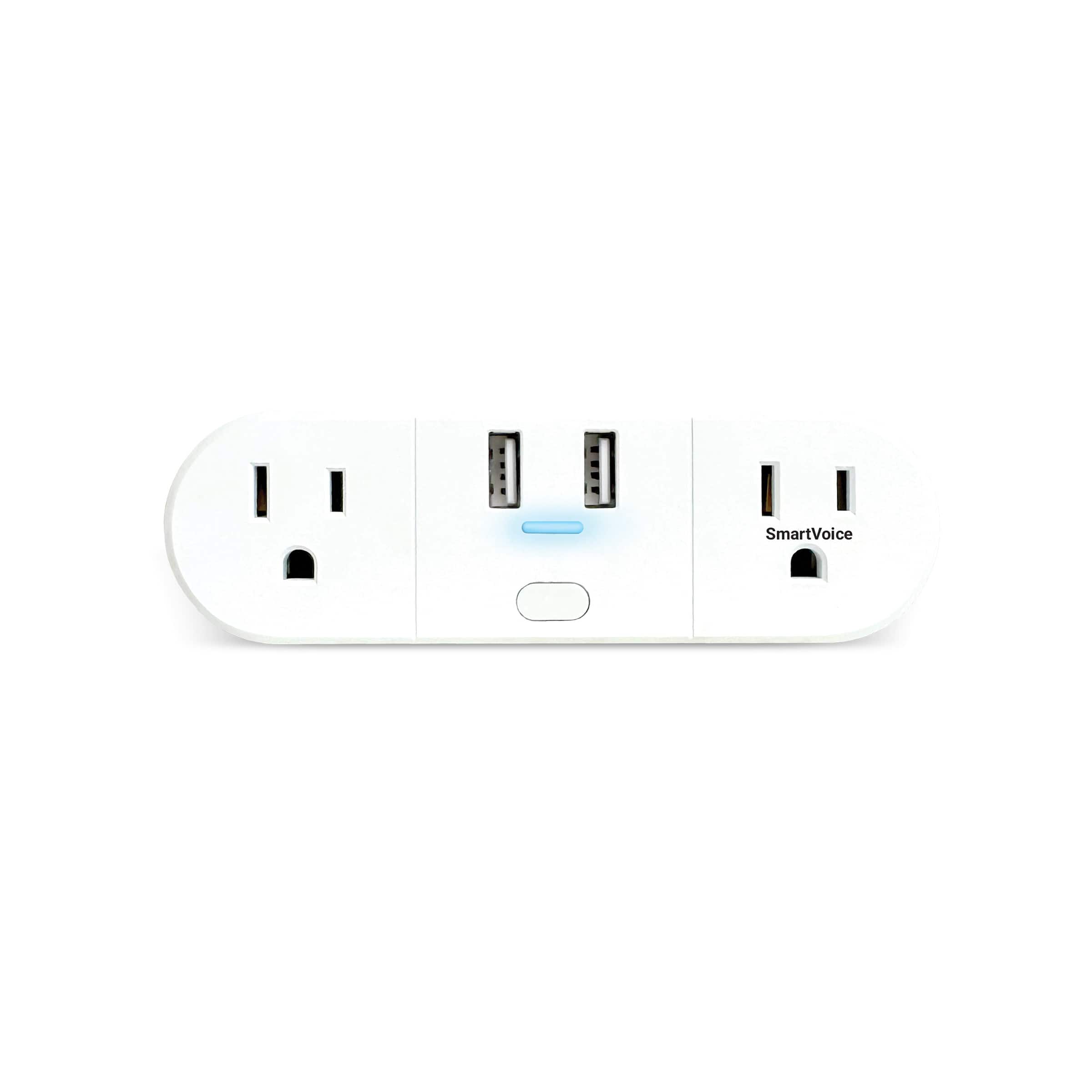 Emerson - SmartVoice 4-in-1 Dual Wall Plug, 30+ Voice Control Commands, No APP, No WIFI, 2 Outlets, 2 USB-A Ports, Timer - White