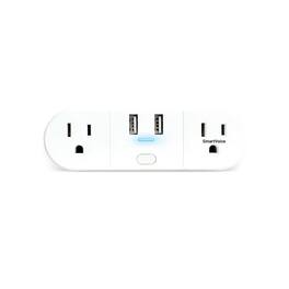 Emerson - SmartVoice 4-in-1 Dual Wall Plug, 30+ Voice Control Commands, No APP, No WIFI, 2 Outlets, 2 USB-A Ports, Timer - White