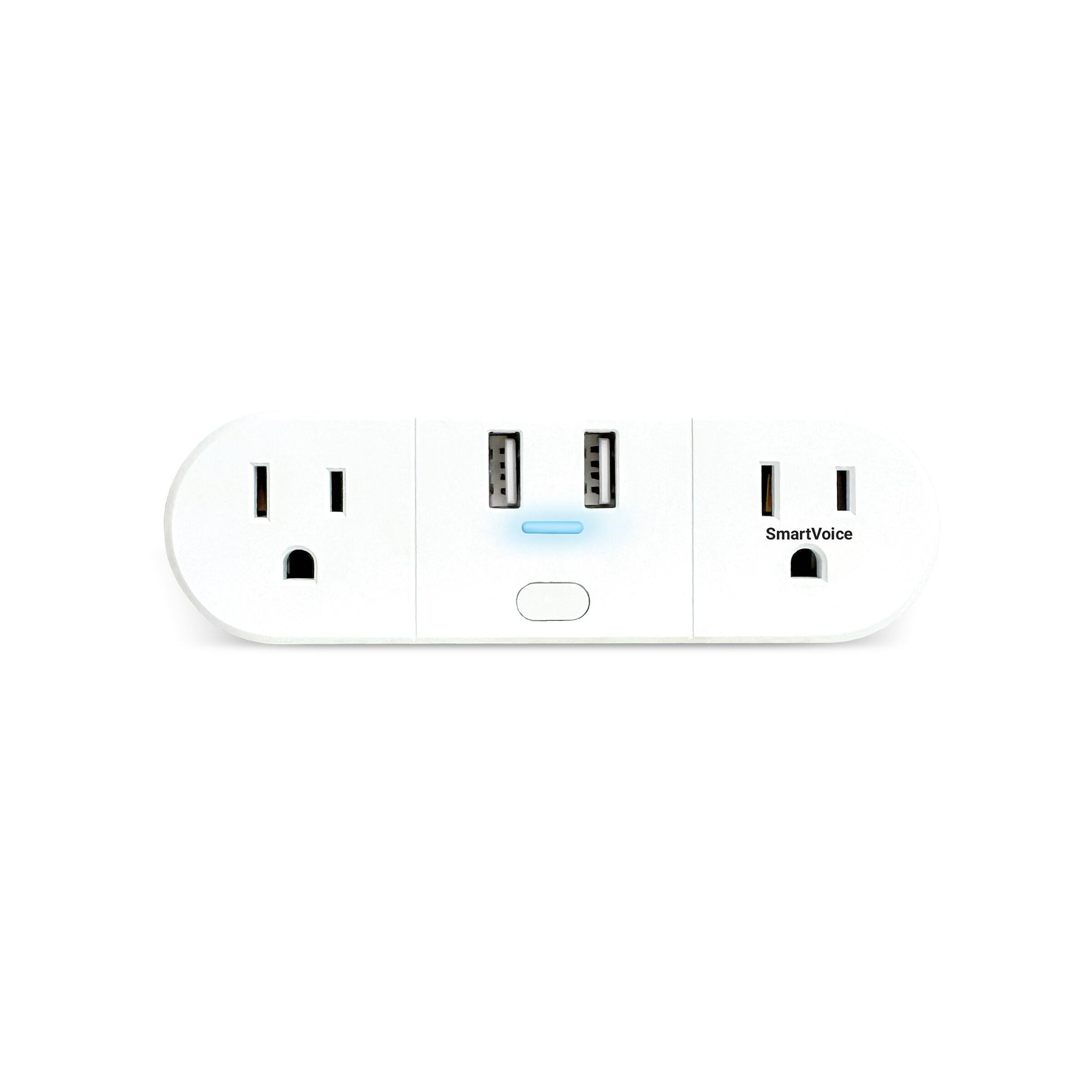 Front. Emerson - Emerson SmartVoice 4-in-1 Dual Wall Plug, 30+ Voice Control Commands, No APP, No WIFI, 2 Outlets, 2 USB-A Ports, Timer - White.
