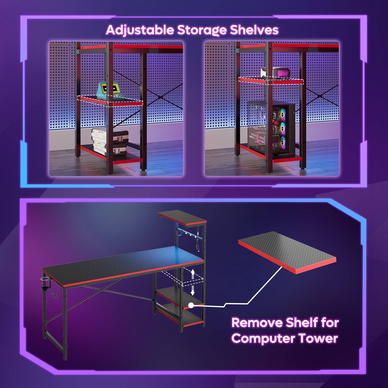 Adjustable Storage Shelves: Remove Shelf for Computer Tower