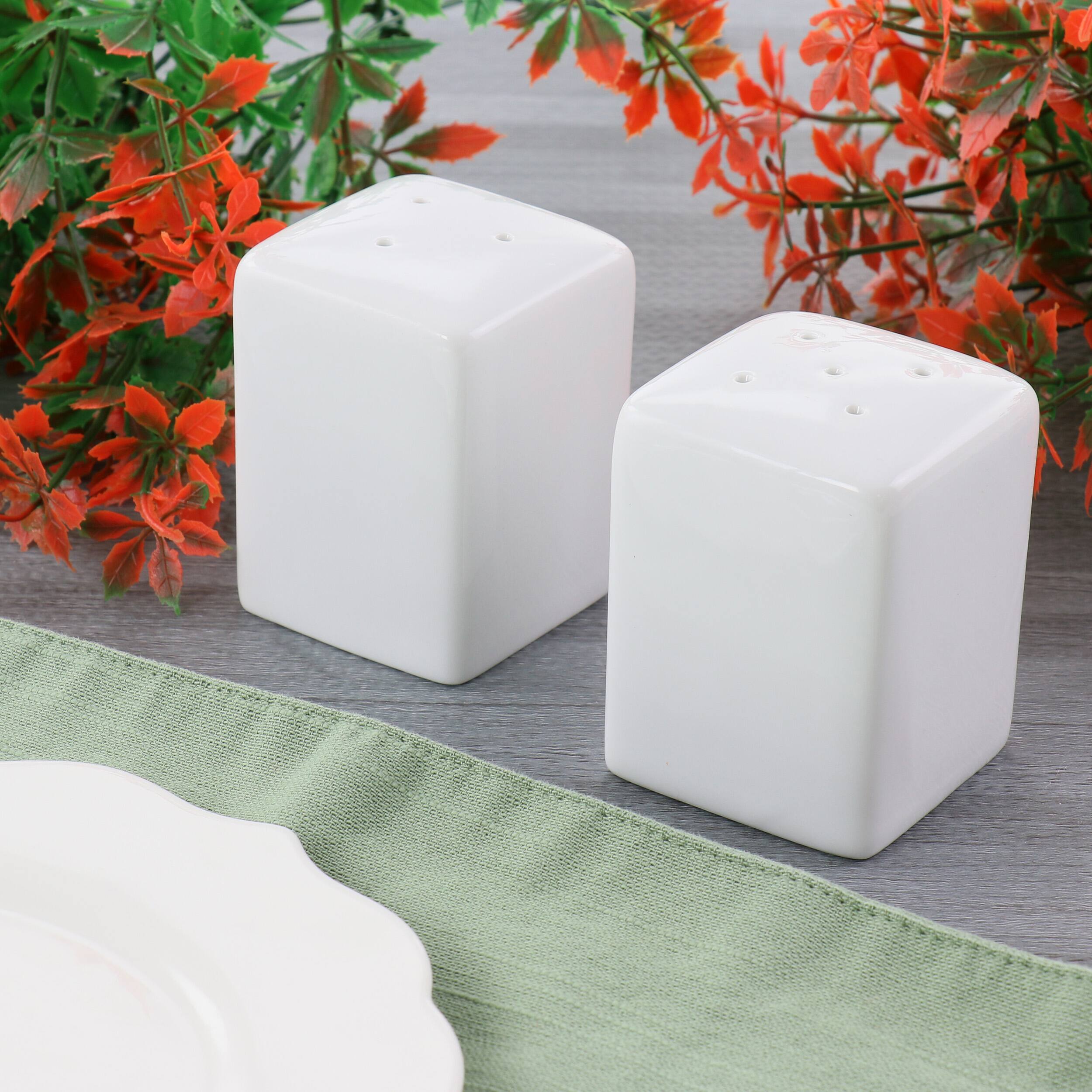 Alt View 2. Our Table - Our Table Simply White Porcelain 2.25 Inch Square Salt and Pepper Shakers - White.