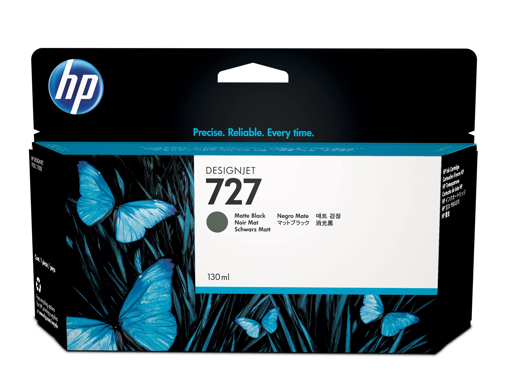 hp Precise. Reliable. Every time.  
DESIGNJET 727 Matte Black  
Negro Mate  
Noir Mat  
Schwarz Matt  
130 ml