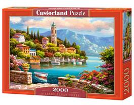 Castorland - 2000 Piece Jigsaw Puzzles, Village Clock Tower, Dolomites, Italy, Idyllic Landscape, Mountains, C-200696-2 - Red