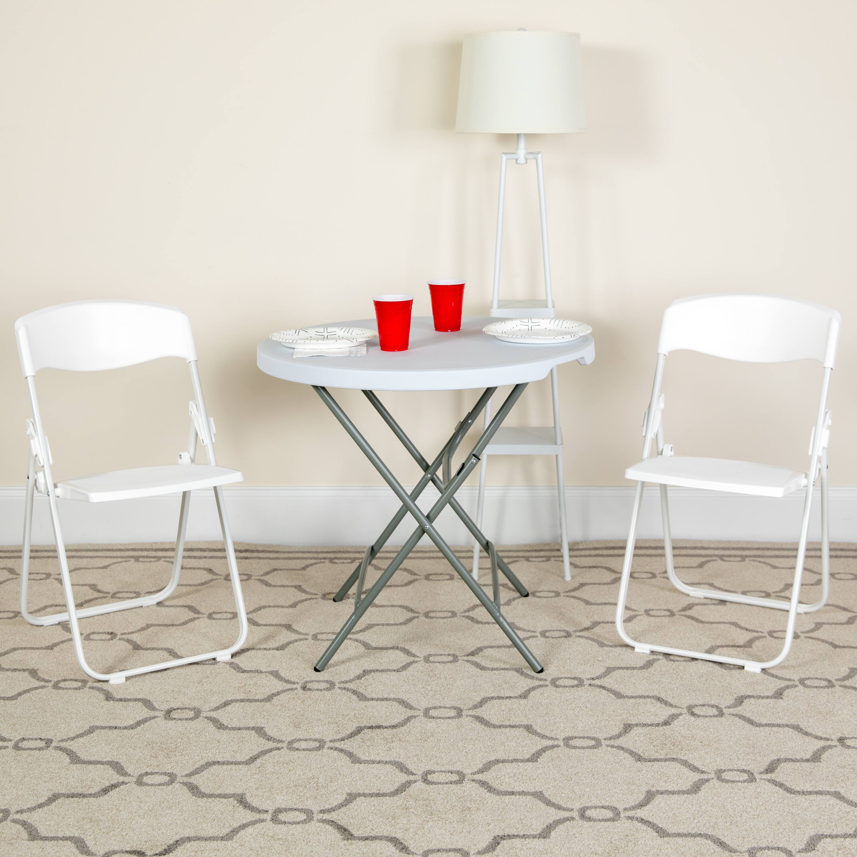 Alt View 2. Emma + Oliver - 2 Pack Commercial Event Plastic Folding Chair with Ganging Brackets - White.