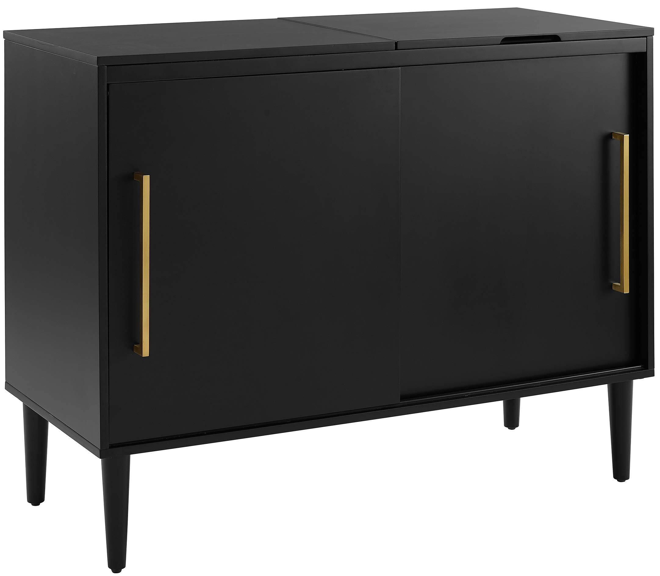 Angle. Crosley Furniture - Everett Large Record Player Cabinet With Vinyl Storage - Matte Black.