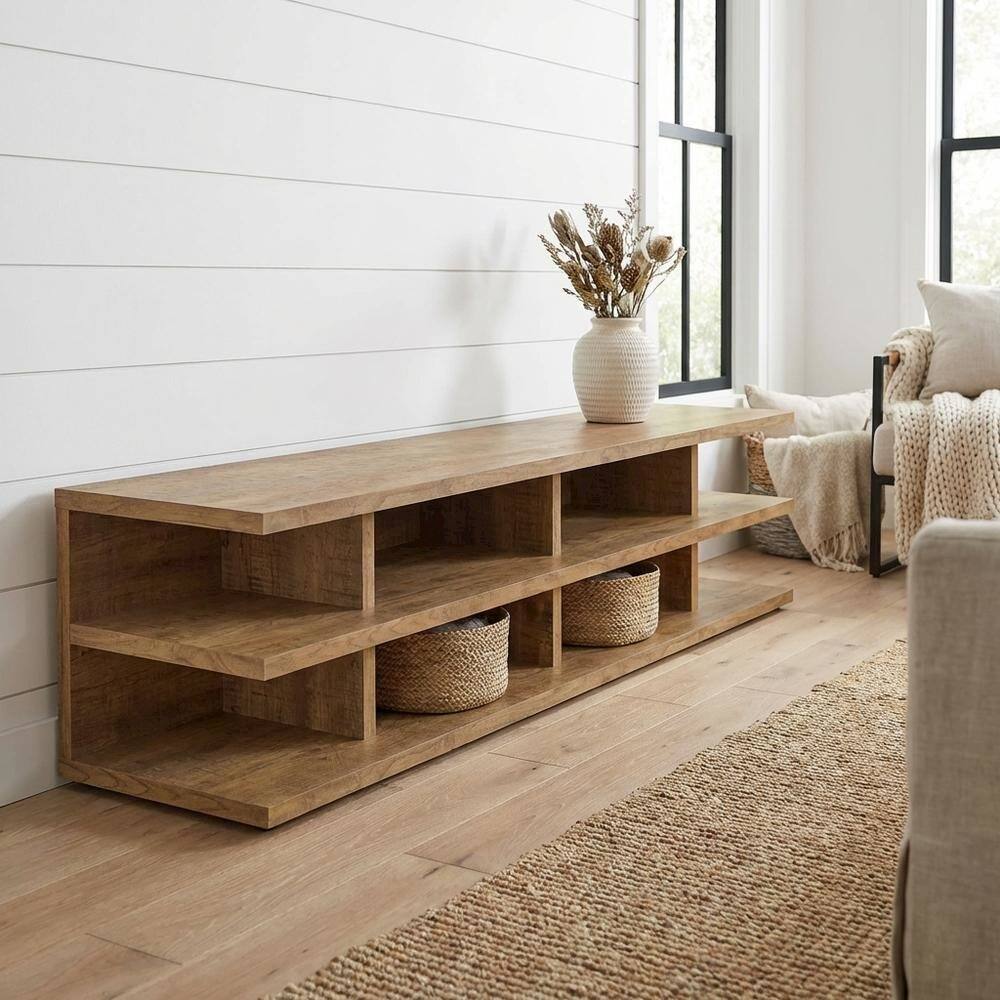 Alt View 1. FurniFact - Green 78-Inch TV Stand, 2-Tier Storage, Farmhouse Design in Engineered Wood - Brown.
