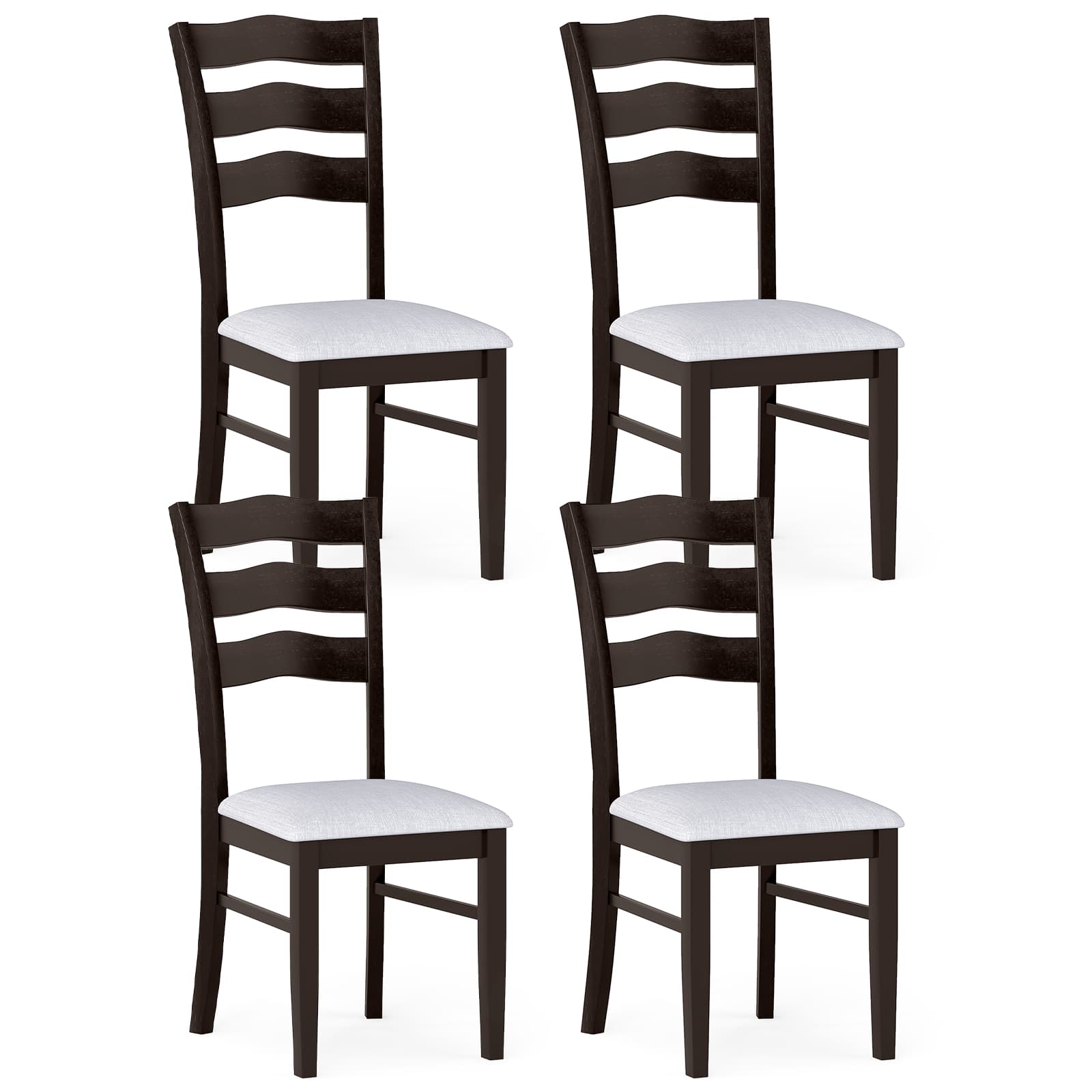 Gymax - Dining Chairs Set of 4 Fabric Rubber Wood Legs Padded Seat Wavy Backrest Armless - Gray price history on PriceWatchPro