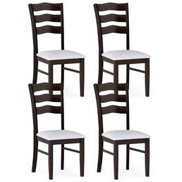 Gymax - Dining Chairs Set of 4 Fabric Rubber Wood Legs Padded Seat Wavy Backrest Armless - Gray