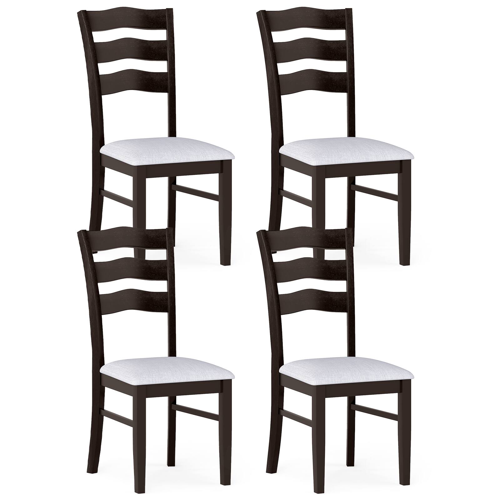 Front. Gymax - Gymax Dining Chairs Set of 4 Fabric Rubber Wood Legs Padded Seat Wavy Backrest Armless - Gray.