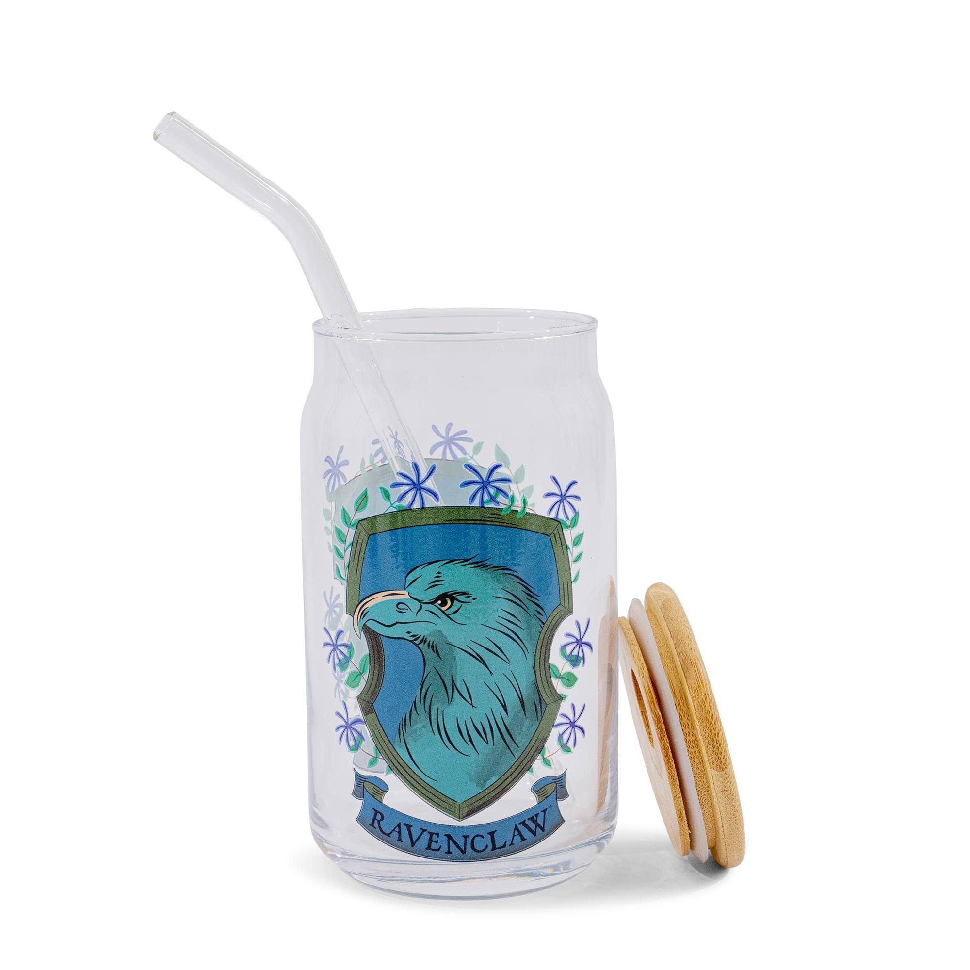 Alt View 10. Silver Buffalo - Harry Potter Ravenclaw House Mascot Glass Tumbler With Bamboo Lid and Straw - Blue.