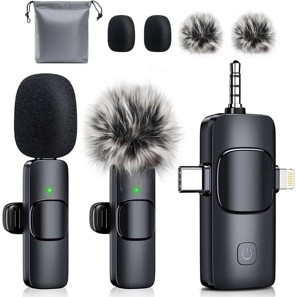 Front. MOSZAR LLC - Mini Wireless Lavalier Microphone – Clip-On, Noise-Reduction, Black, iPhone & Android.