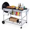 Front. Costway - Costway Outdoor Grill Table for 18" & 22" Weber Original Kettle with Wire Rack, Garbage Can - Silver + Black.