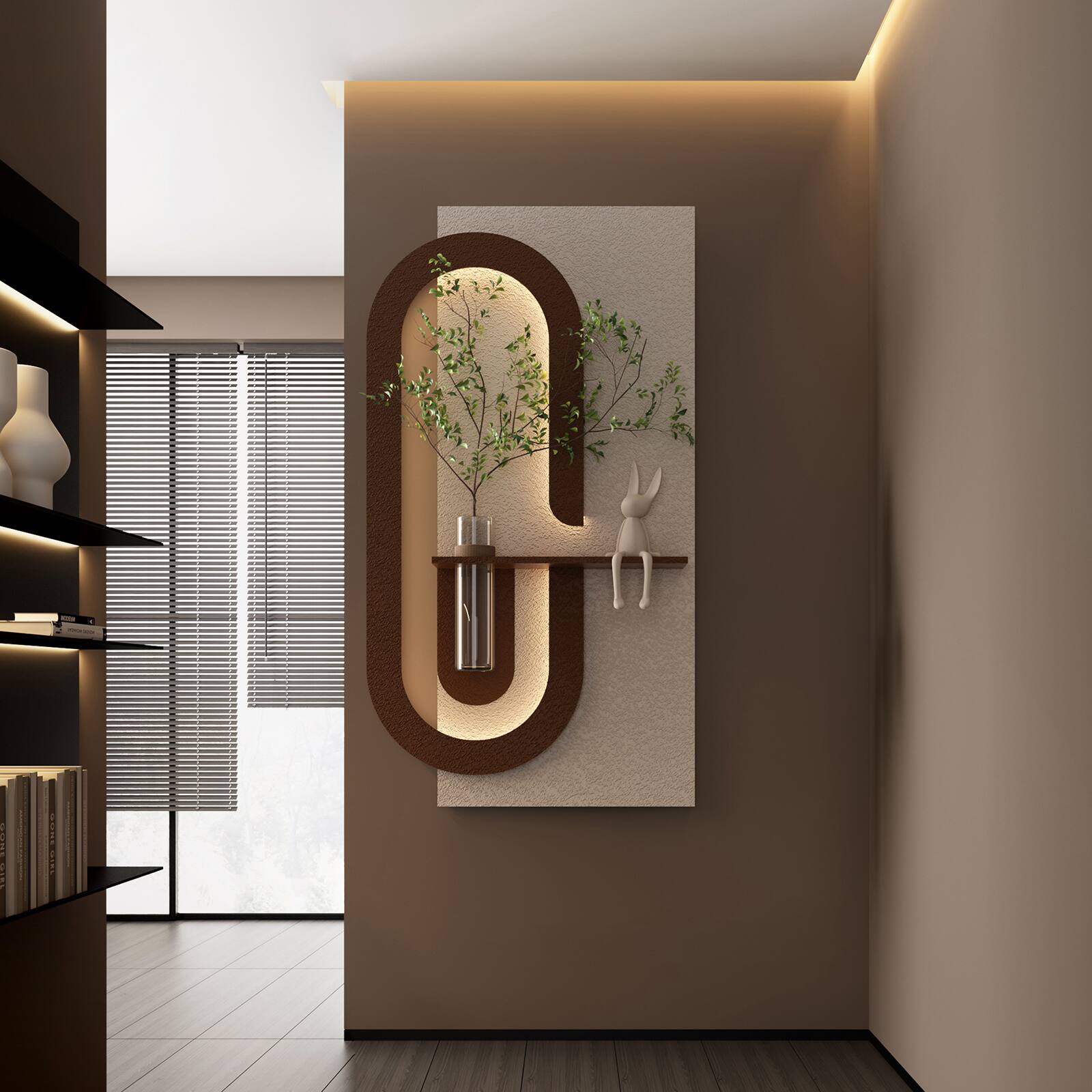 Alt View 7. Chateau Abodes - LED 3D Sandstone Wall Decor with Glass Vase, Remote Control & Adjustable Color Lights for Living Room, Bedroom - B - 23.62" x 47.24".