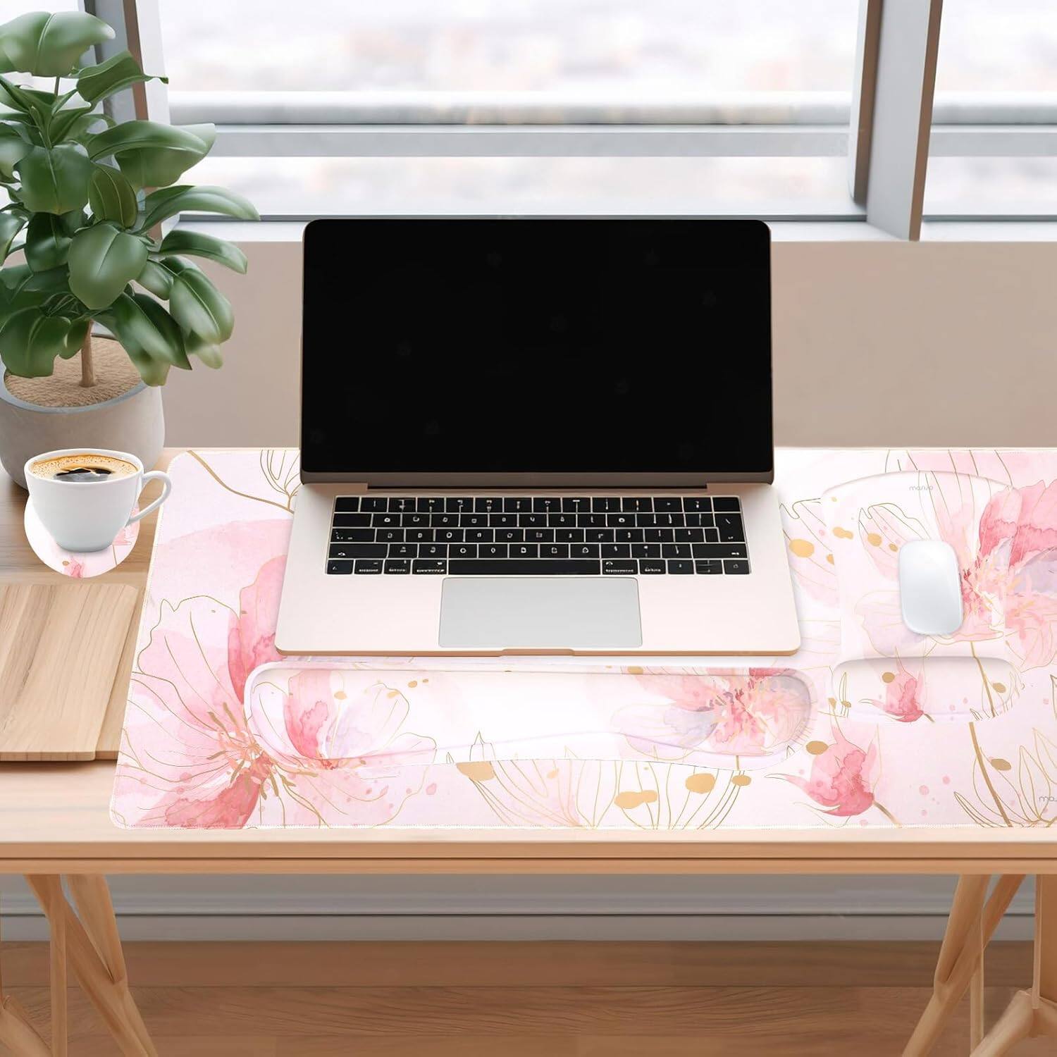 Alt View 4. mosiso - 4in1 Large Mouse Pad Set, Keyboard Wrist Rest&Mouse Wrist Rest&Coaster, Extended Desk Pad for Home Office Study Game - H602.