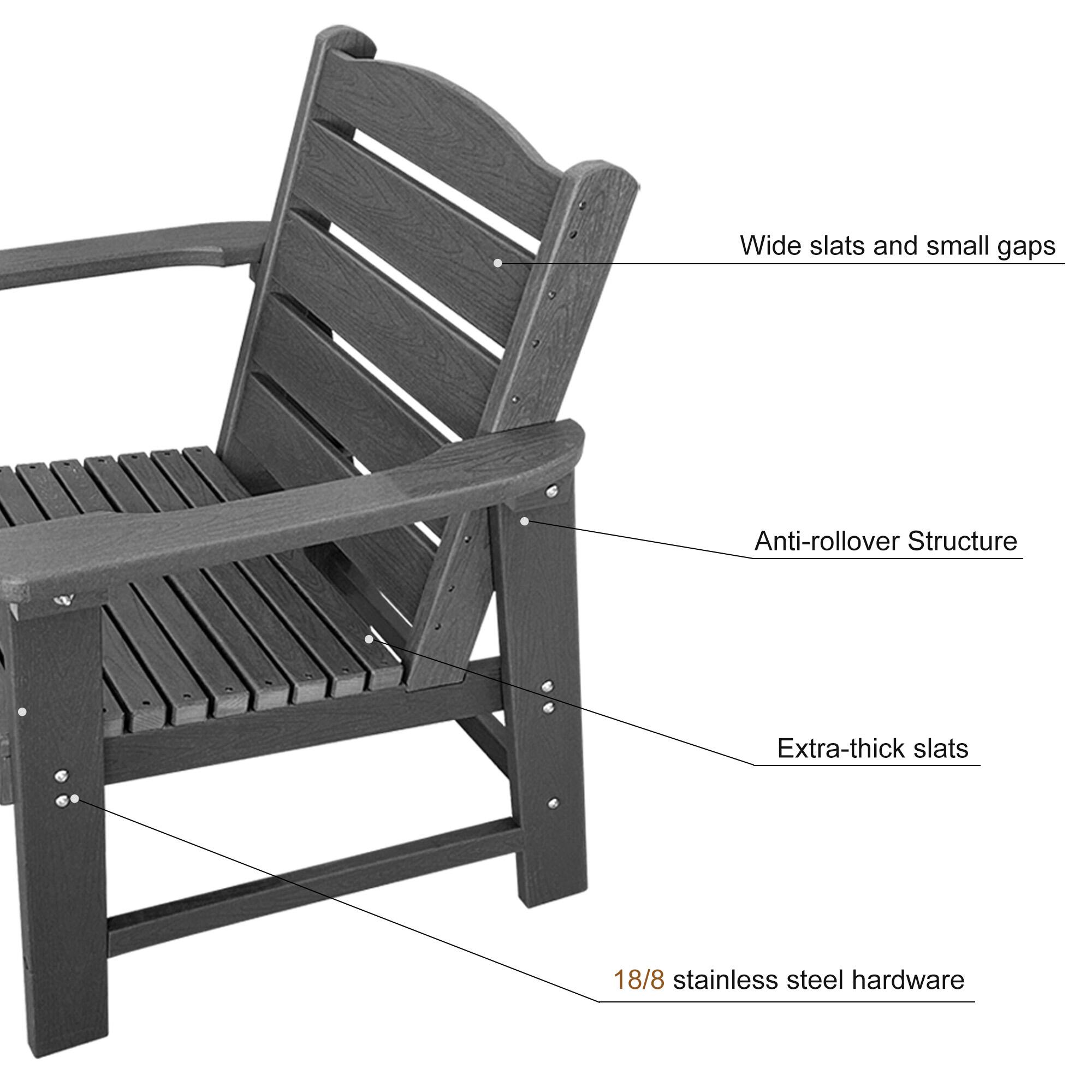 Wide slats and small gaps  
Anti-rollover Structure  
Extra-thick slats  
18/8 stainless steel hardware