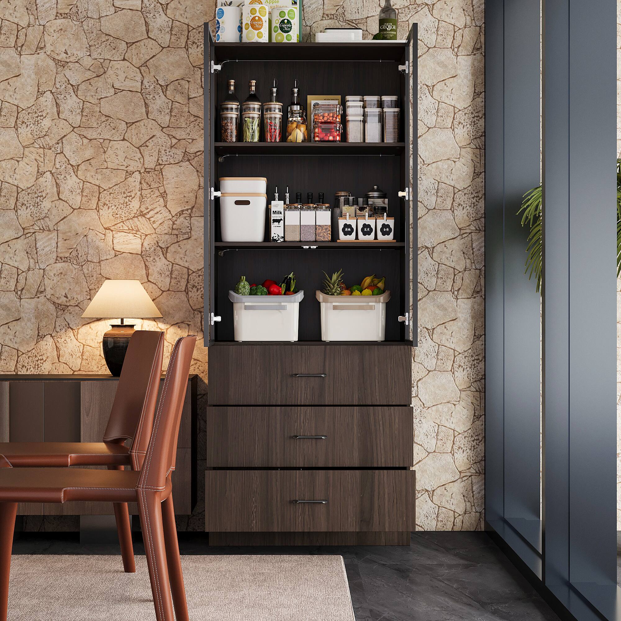Alt View 1. Famapy - Famapy High - End Display Storage Cabinet with Glass Doors & Adjustable Lighting - Brown.