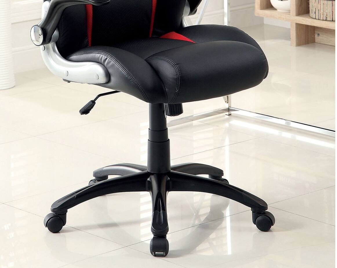 Alt View 3. Forest'nSky - Black Red Stylish Office Chair, Upholstered Comfort Adjustable Gaming Chair with Padded Armrests - Black.