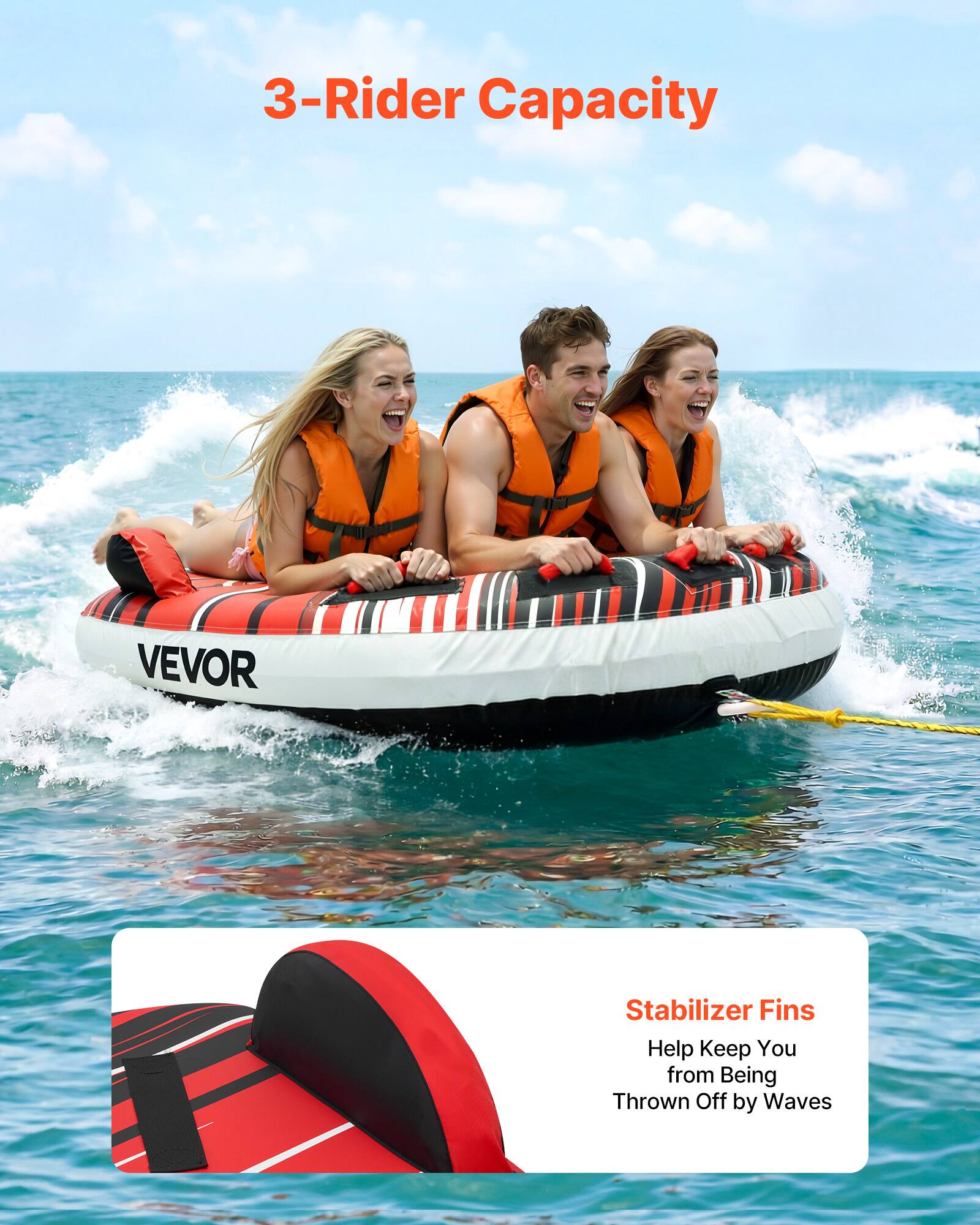 3-Rider Capacity

VEVOR

Stabilizer Fins
Help Keep You from Being Thrown Off by Waves