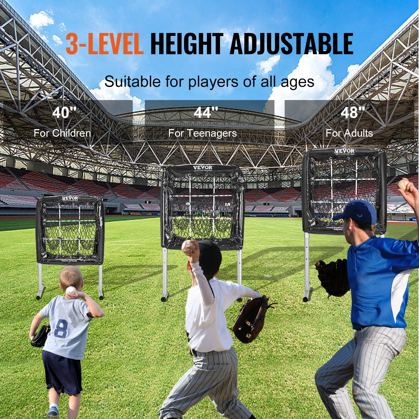 3-LEVEL HEIGHT ADJUSTABLE  
Suitable for players of all ages  

40" For Children  
44" For Teenagers  
48" For Adults  

VEVOR NEVOR 2300